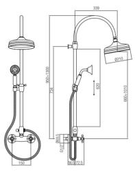 PB classic Duschset Aufputz mit Regendusche Teleskop-Duschsäule Sterngriffe Chrom 1208855892