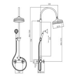 PB Classic Duschsetr Aufputz mit Regendusche Teleskop-Duschsäule Sterngriffe Edelstahl 1208855912