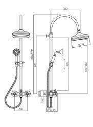 PB Classic Duschset Aufputz Sterngriffe mit Regendusche Teleskop-Duschsäule Edelstahl 1208855942