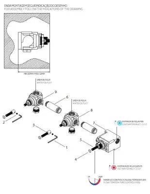 Waterevolution Flow Einbau-Duschthermostat mit 2 Absperrhähnen, gebürstetes Messing 1208916452