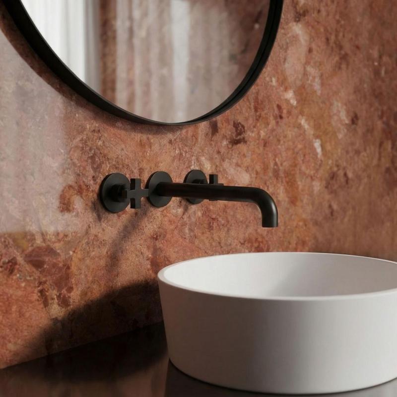 Waterevolution Cruz 3-Loch Unterputz-Waschtischarmatur, Schwarz matt, 19cm Auslauf 1208916572