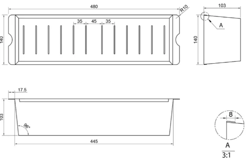 Caressi CACS1D46 Schwarz 44cm Resteschale Edelstahl 1208920601
