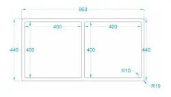 Caressi Doppel Küchenspüle CAPP4040R10 B40+B40xL40xT18.5cm nahtloser Stecker 1208920659