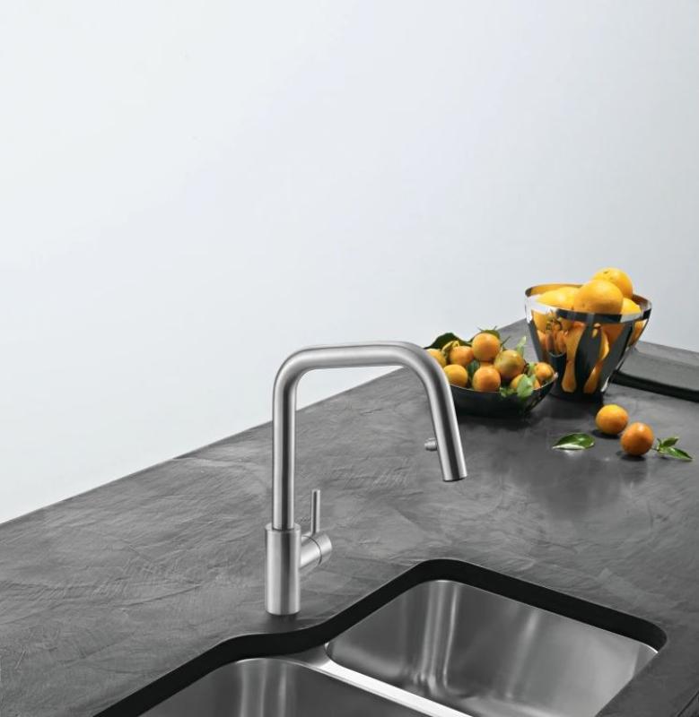 Franke Kubus Küchenarmatur, ausziehbare Handbrause, Edelstahl 115.0529.207