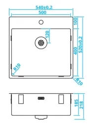Caressi Edelstahl Küchenspüle mit Hahnloch CAPP50KR10 B54xL52xT18,5cm nahtloser Stecker 1208921189