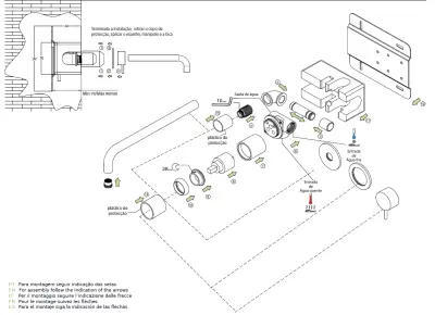 Waterevolution Flow Einbau-Waschtischarmatur PVD Weißgold mit Auslauf 25 cm T116BWGE-25
