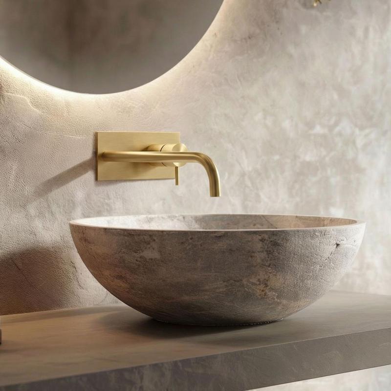 Waterevolution Flow Einbau-Waschtischarmatur mit Abdeckplatte Gebürstetes Messing mit Auslauf 21 cm T1161LE-21