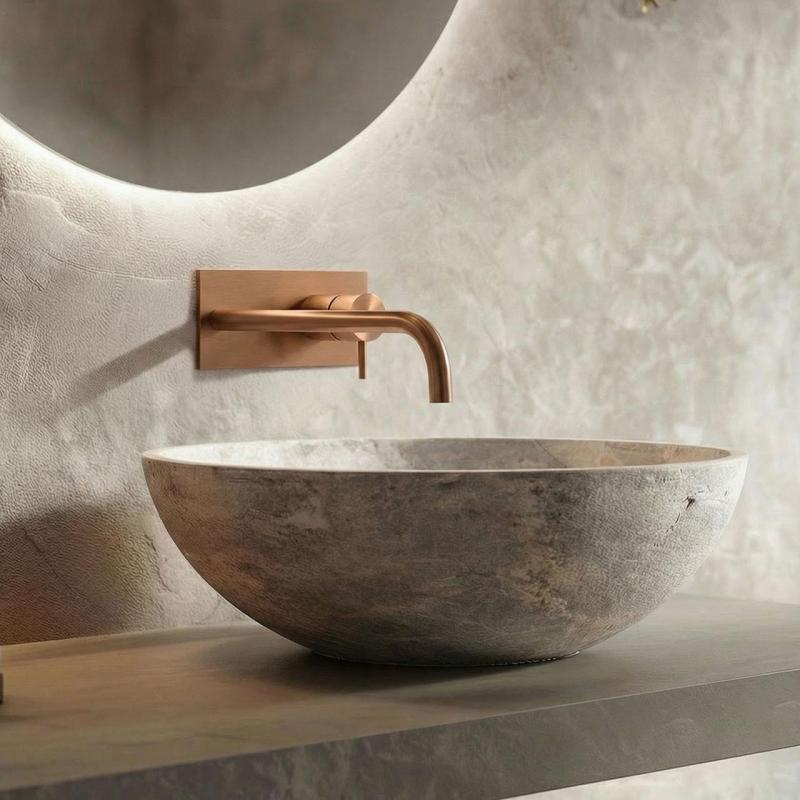 Waterevolution Flow Einbau-Waschtischarmatur mit Abdeckplatte PVD gebürstetes Kupfer mit Auslauf 21 cm T1161CPE-21