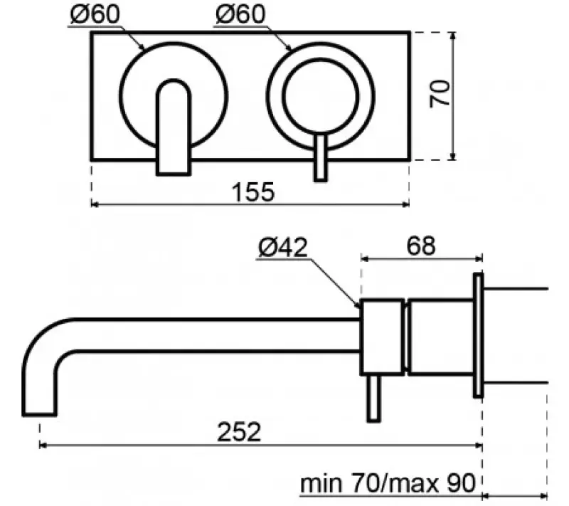 Waterevolution Flow Unterputz-Waschtischarmatur mit Abdeckplatte, PVD gebürstetes Kupfer, Auslauf 25cm T1161CPE-25