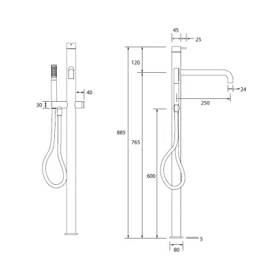Waterevolution Flow freistehende Badewannenarmatur mit Handbrause Gebürstetes Kupfer T133CPE