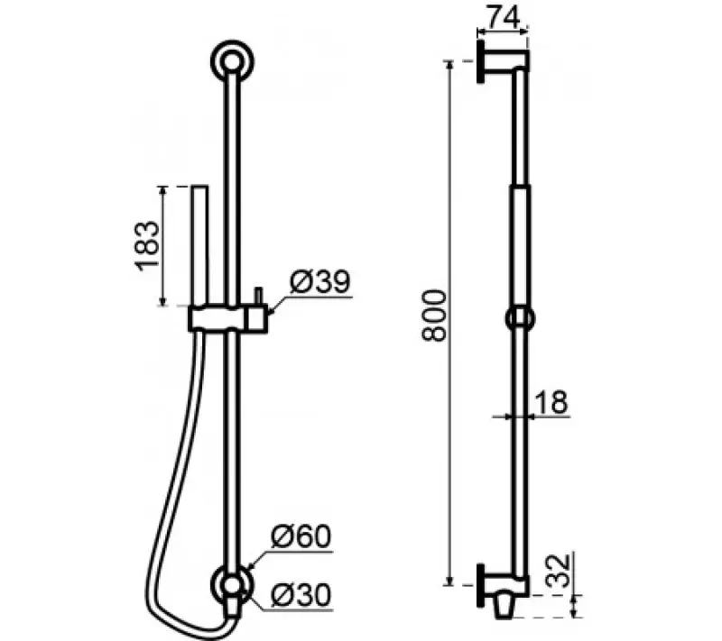 Waterevolution Flow Gleitschienensatz mit Handbrause 800 mm Gun Metal T1661GME