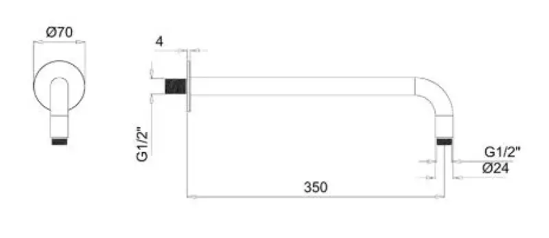 SB Rubinetterie Universale Wand-Duscharm rund 35cm Farbe Mattschwarz 1208946666