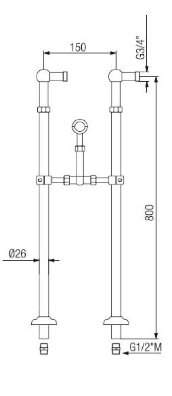 PB Freistehende Badewannenarmatur, nostalgisch, Sterngriffe, Chrom 6000