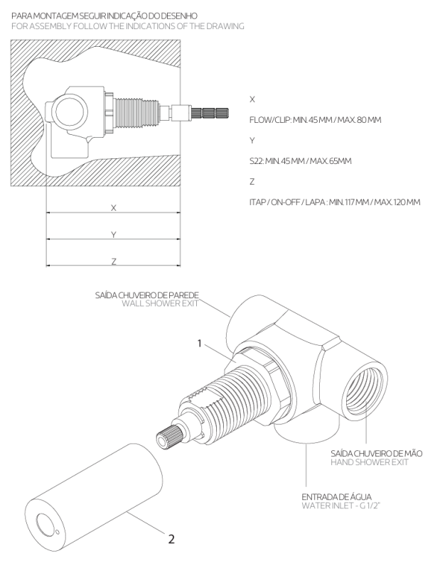 Waterevolution Flow Unterputzbatterie mit 2 Ausgängen, Edelstahl mit runder Rosette
