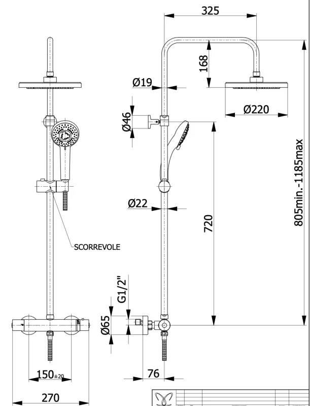 DEMM Shower Duschkombination Thermostat mit Regendusche Chrom 1208946965