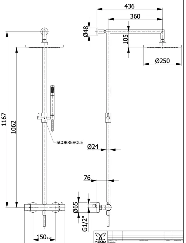 DEMM Shower Duschkombination Thermostat mit Regendusche matt schwarz 1208946968