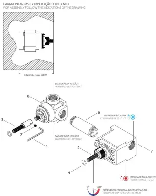 Waterevolution Flow Einbau-Duschthermostat mit 1 Umstellventil aus Kupfer