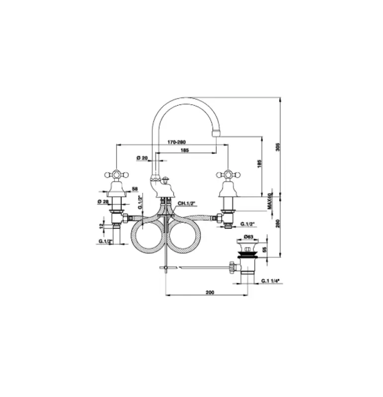Cisal Arcana Ceramic 3-Loch Waschtischarmatur, Bronze AC00106027
