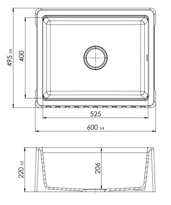 GraniteMy Tradition Landhausstil Spülbecken, doppelseitige Granitspüle 60x48 cm, schwarz Unterbau 1208953016