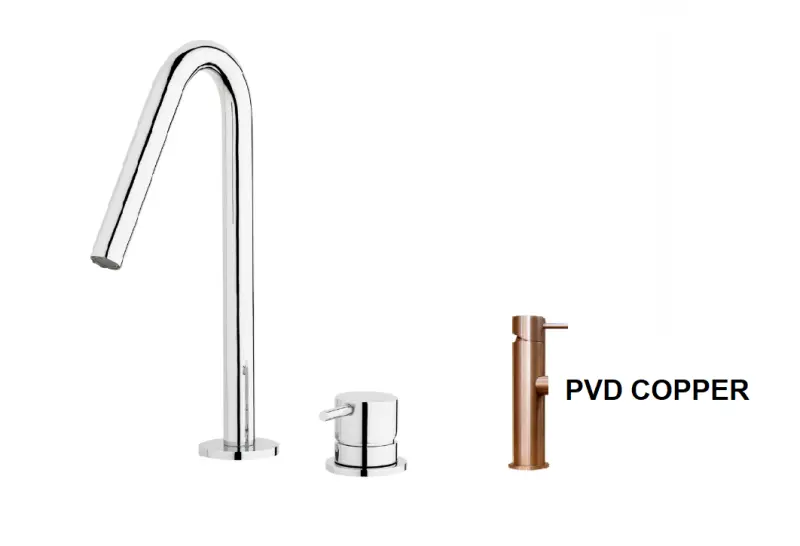 Waterevolution Flow 2-Loch-Waschtischarmatur v Auslauf klein 120 mm PVD gebürstetes Kupfer T112VCPE