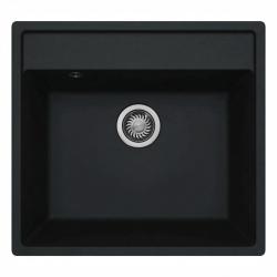 GraniteMy Bremen Granitspüle 53x50 cm schwarz Aufsatz-, Unterbau- und Flachbauweise mit Armaturenbank MIT EDELSTAHLSTOPFEN