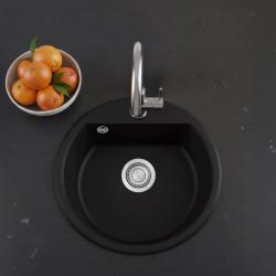 GraniteMy Bremen Granit Rundspüle 43 cm Unterbau und Aufliegend, mit Hahnloch, mit Edelstahlstecker 1208953206