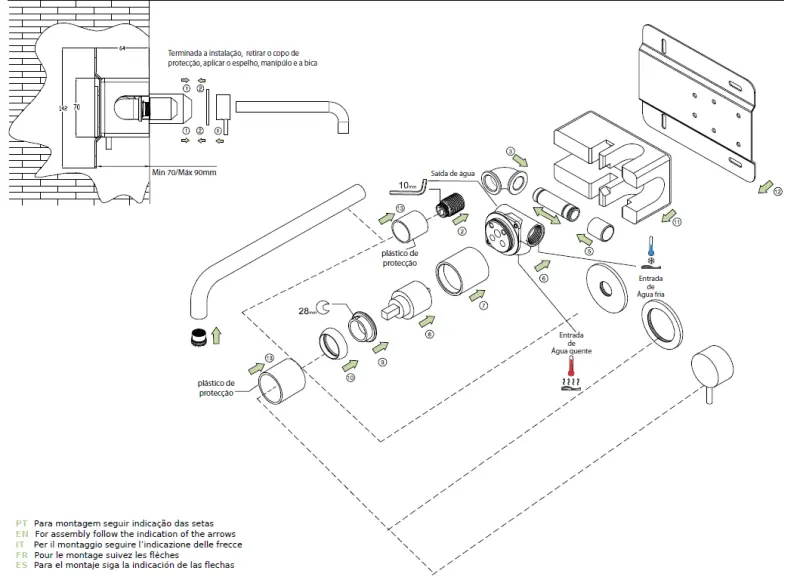 Waterevolution Flow Einbau-Waschtischarmatur Chrom mit Auslauf 10 cm T116B01-10