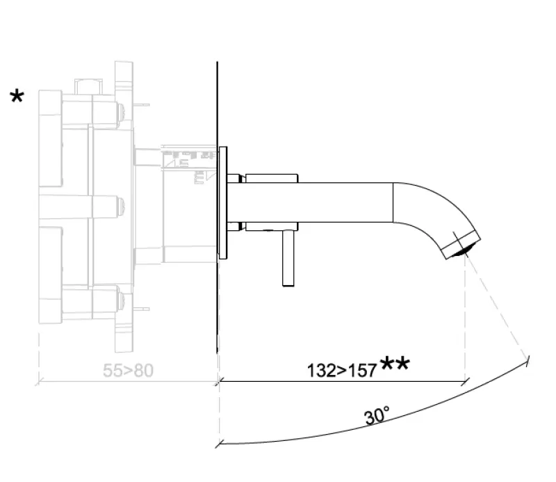SB Round Unterputz Waschtischarmatur, Schwarz matt - 132mm
