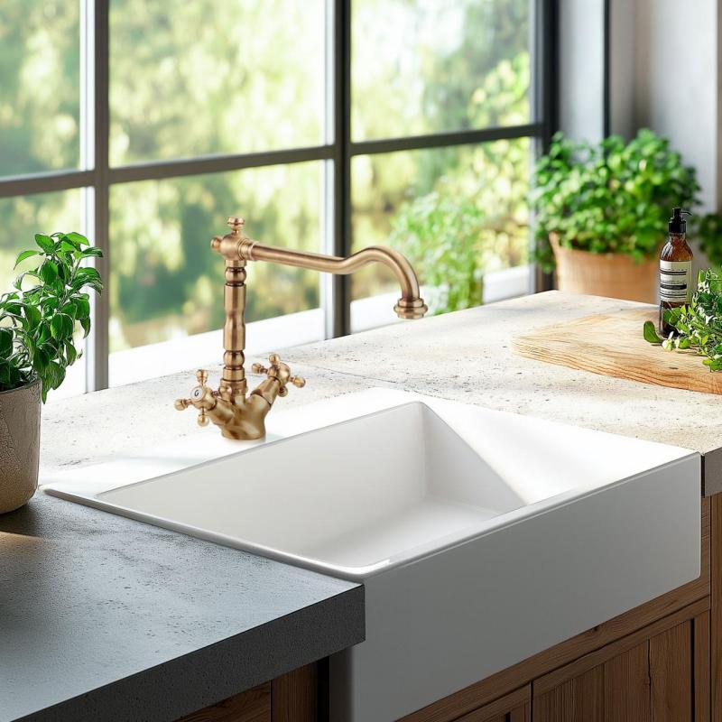 Nostalgische Küchenarmatur V1910 Messing Natur, Armatur verfärbt, veraltet 1208953525