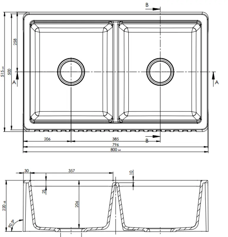 GraniteMy Tradition ländliche Doppelspüle 2-seitiges Granitspülbecken 80x50cm weiß Aufsatz, Unterbau und flächenbündig 1208953698