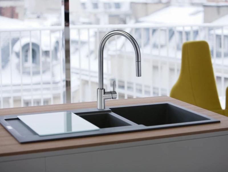 Franke Küchenarmatur Eos Neo mit ausziehbarem Brausekopf, komplett Edelstahl 115.0590.045