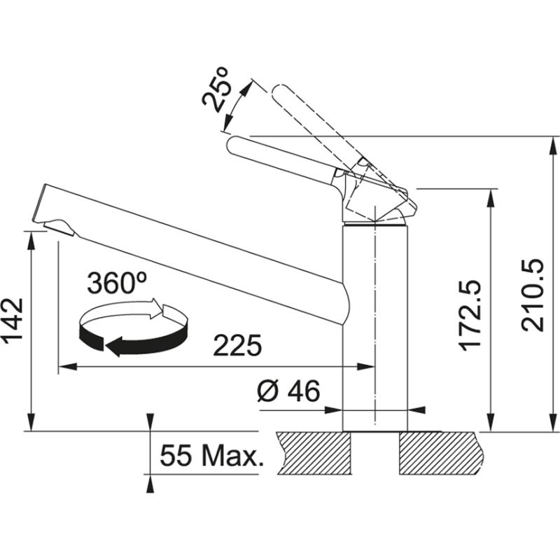 Franke Orbit niedrige Küchenarmatur mit schwenkbarem Auslauf, Chrom 115.0623.054