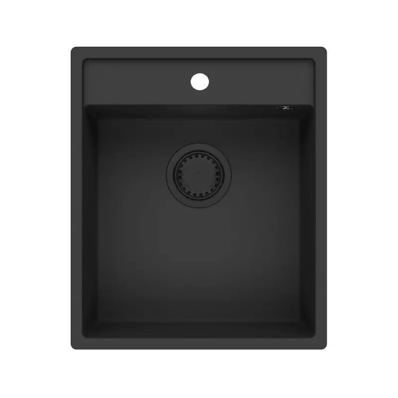 GraniteMy Bremen Granitspüle 44 x 52 cm schwarz Aufsatz, Unterbau und flächenbündiger Einbau mit Hahnlochbank 1208953870