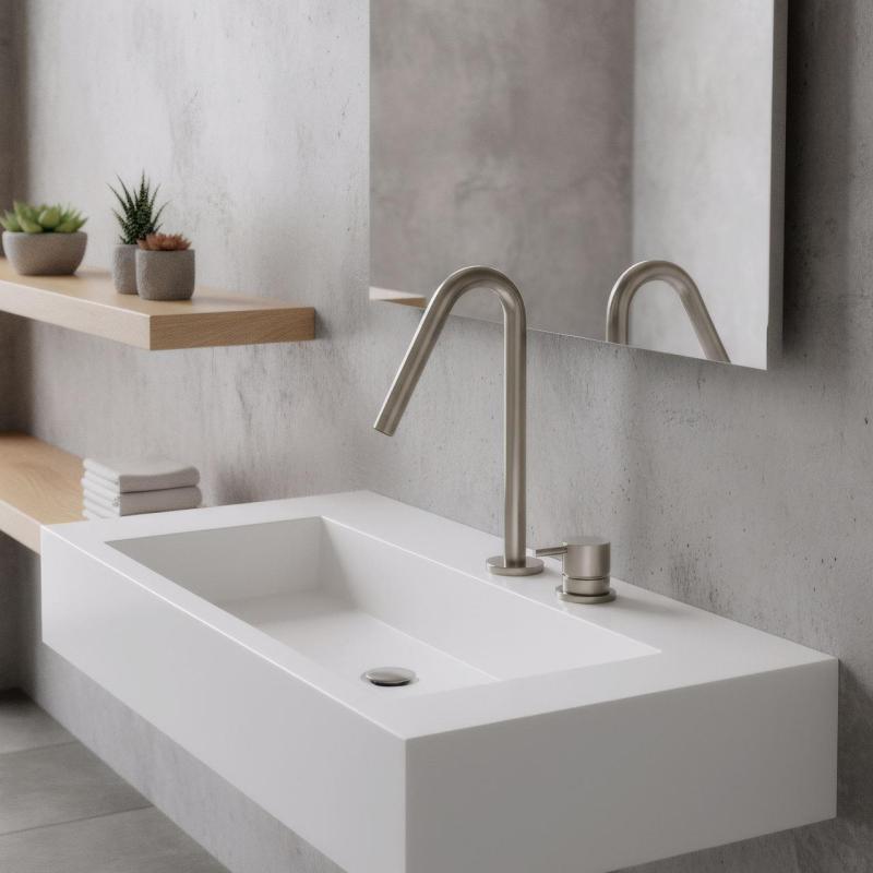 Waterevolution Flow 2-Loch-Waschtischarmatur komplett aus Edelstahl mit kleinem 127mm V-Auslauf T1121VIE