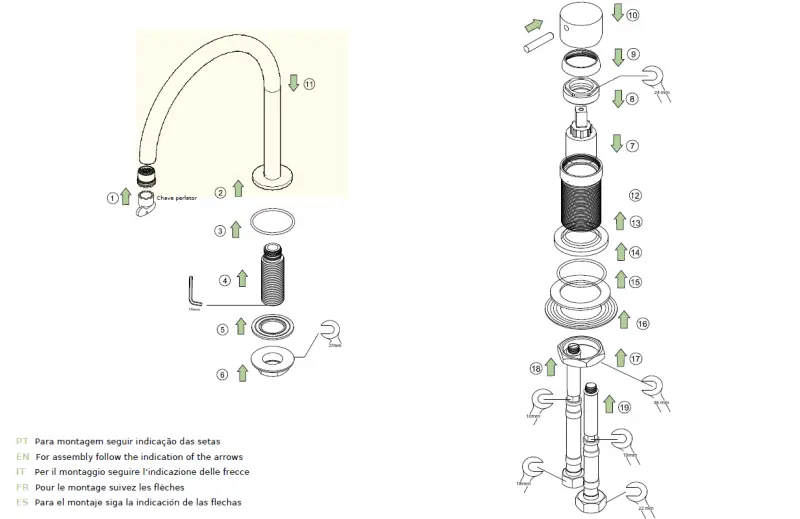 Waterevolution Flow 2-Loch Waschtischarmatur mit kleinem 127mm V-Auslauf, gebürstetes Messing T1121VLE