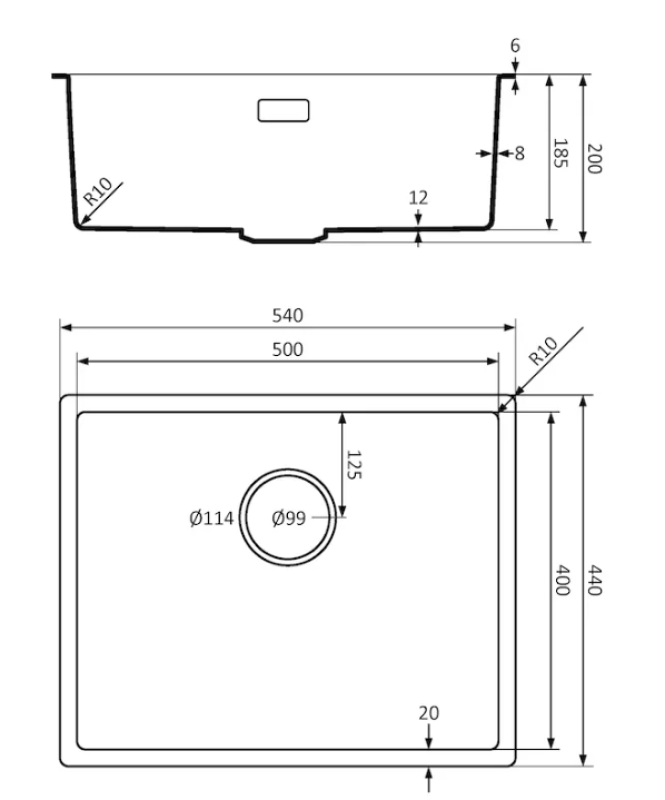 Lorreine 50BQ-FU schwarze Quarzspüle 50x40cm Unterbau und flächenbündig, mit schwarzem Korbstecker 1208954002