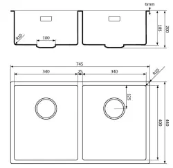 Lorreine Quarz-Doppelspüle 3434cm Unterbau und flächenbündig, Schwarz mit goldenem Korbstecker1208954057