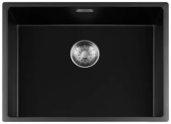 Lorreine Quarz-Spüle 50x40cm Unterbau und flächenbündig, Schwarz mit Edelstahl-Korbstecker 1208954067