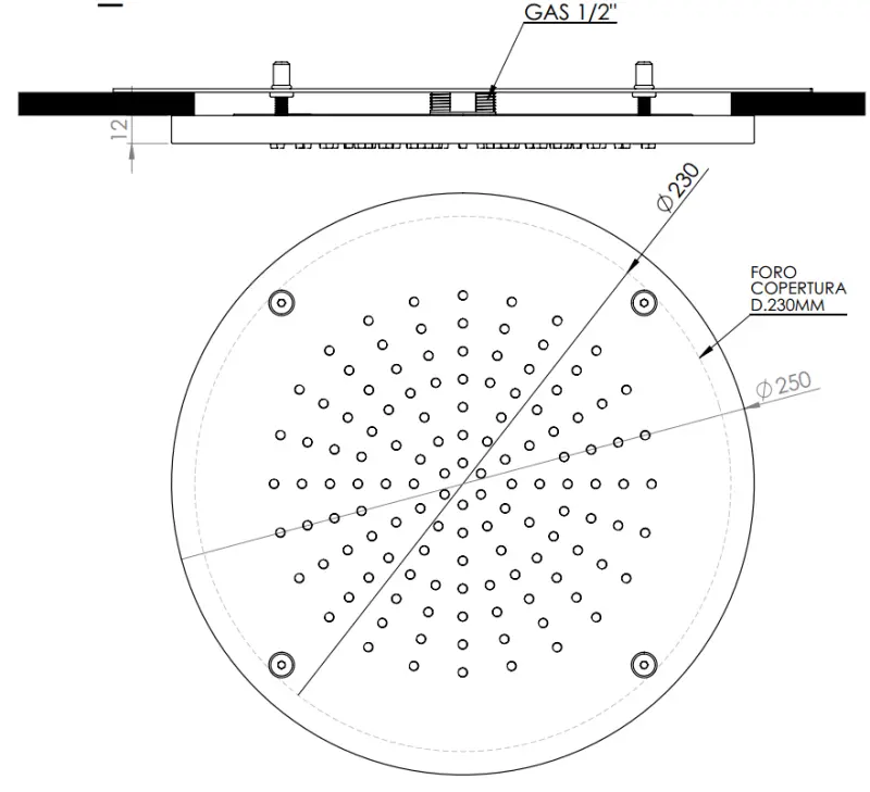 SB Rubinetterie runde Einbau Regendusche, Deckenbrause 25 cm, Corian Weiß matt 1208954085