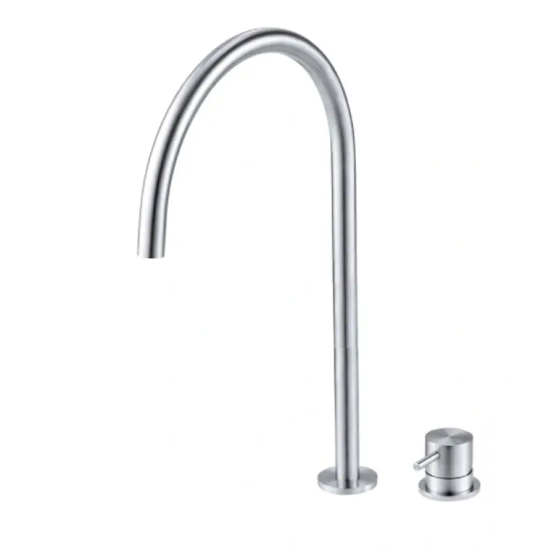 Waterevolution Flow 2-Loch-Waschtischarmatur komplett aus Edelstahl mit hohem U 200 mm Auslauf T1122UIE
