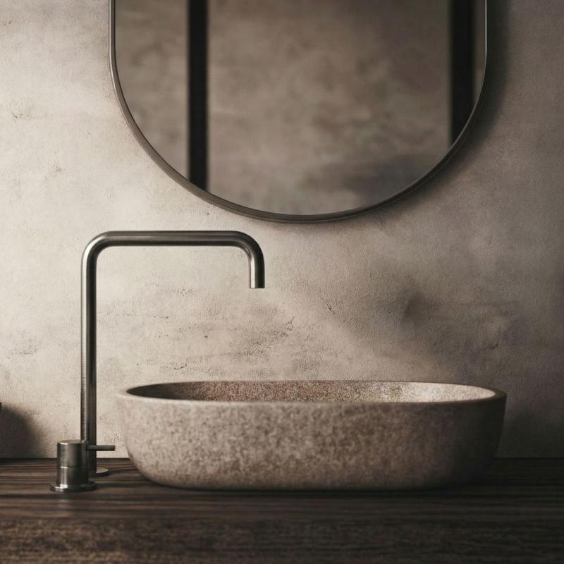 Waterevolution Flow 2-Loch Waschtischarmatur mit hohem Auslauf 222, PVD Gun Metal T122HGME