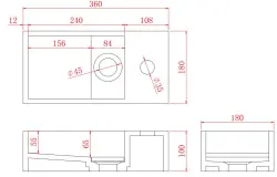 Solid-S Waschbecken aus Mineralwerkstoff, mattschwarz, B36 x T18 x H10 cm, mit Abdeckung, Modell rechts mit Wasseranschluss, 1208954163
