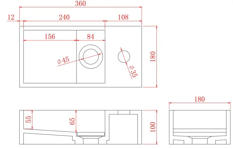 Solid-S Waschbecken aus Mineralwerkstoff, mattschwarz, B36 x T18 x H10 cm, mit Abdeckung, Modell rechts mit Wasseranschluss, 1208954163