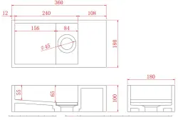 Solid-S Waschbecken aus Mineralwerkstoff, mattschwarz, B36 x T18 x H10 cm, mit Abdeckung, Modell rechts, ohne Wasserauslauf, 1208954164