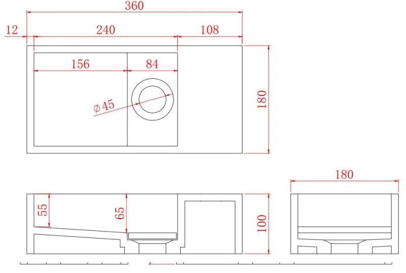 Solid-S Waschbecken aus Mineralwerkstoff, mattschwarz, B36 x T18 x H10 cm, mit Abdeckung, Modell rechts, ohne Wasserauslauf, 1208954164