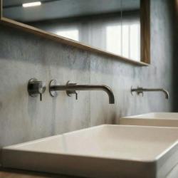 Waterevolution Flow 3-Loch-Einbau-Waschtischarmatur PVD Gun Metal mit Auslauf 21 cm T1163FGME-21