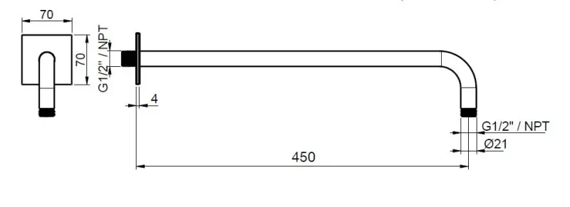 SB Square 316 Wandduscharm rund 35cm mit quadratischer Rosette aus massivem gebürstetem Edelstahl 316