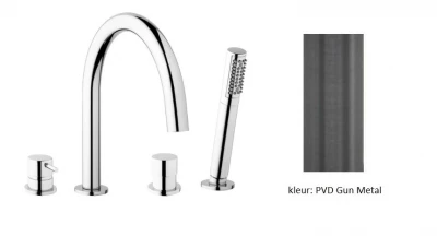 Waterevolution Flow 4-Loch-Wannenbatterie für Wannenrandmontage PVD Gun Metal T138GME