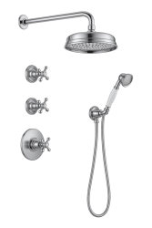 PB Nostalgic Unterputz-Duschset mit Thermostat und 2 Absperrventile - Handbrause - Regendusche 200mm - Chrom