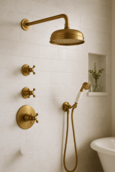 PB Nostalgic Unterputz Duschset mit Thermostat und 2 Absperrventilen - Handbrause - Regendusche 200mm - Bronze